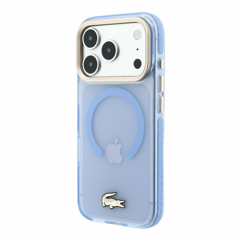 Lacoste IML Shockproof Petit Pique Gold Logo MagSafe Case for iPhone 18 Pro Max Blue