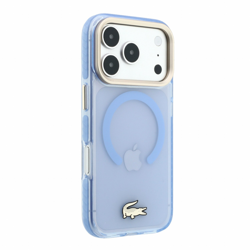 Lacoste IML Shockproof Petit Pique Gold Logo MagSafe Case for iPhone 18 Pro Max Blue