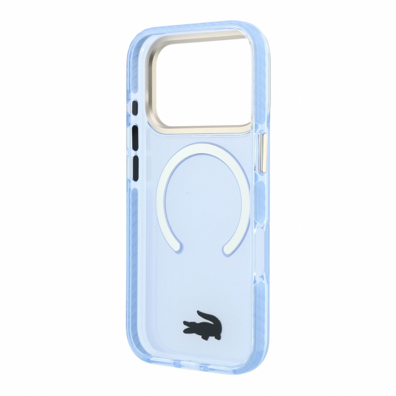 Lacoste IML Shockproof Petit Pique Gold Logo MagSafe Case for iPhone 18 Pro Max Blue
