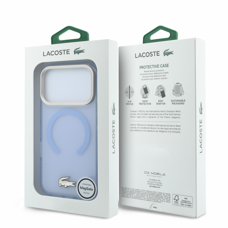 Lacoste IML Shockproof Petit Pique Gold Logo MagSafe Case for iPhone 18 Pro Max Blue