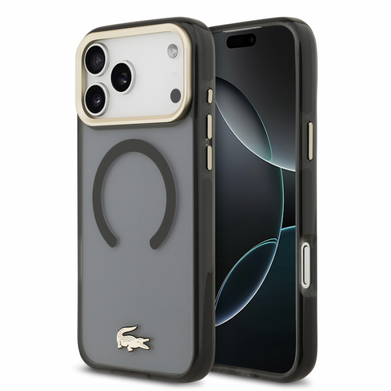 Lacoste IML Shockproof Petit Pique Gold Logo MagSafe Case for iPhone 18 Pro Max Black