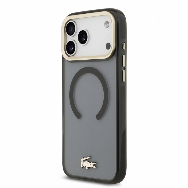 Lacoste IML Shockproof Petit Pique Gold Logo MagSafe Case for iPhone 18 Pro Max Black