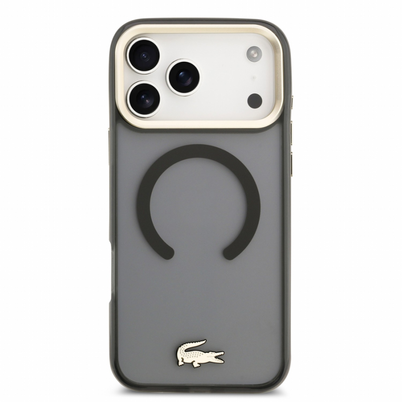 Lacoste IML Shockproof Petit Pique Gold Logo MagSafe Case for iPhone 18 Pro Max Black