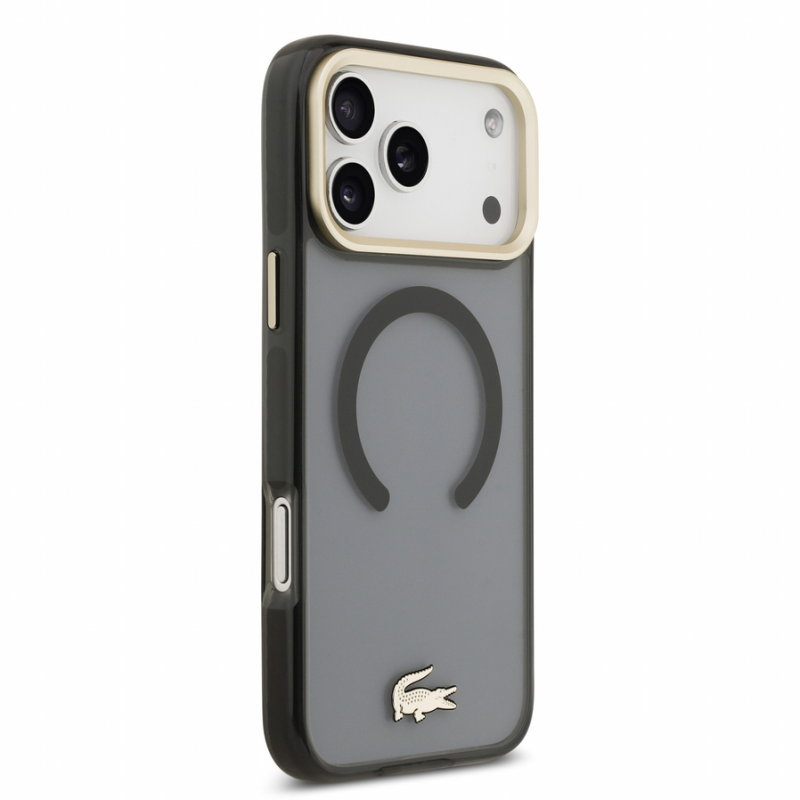 Lacoste IML Shockproof Petit Pique Gold Logo MagSafe Case for iPhone 18 Pro Max Black