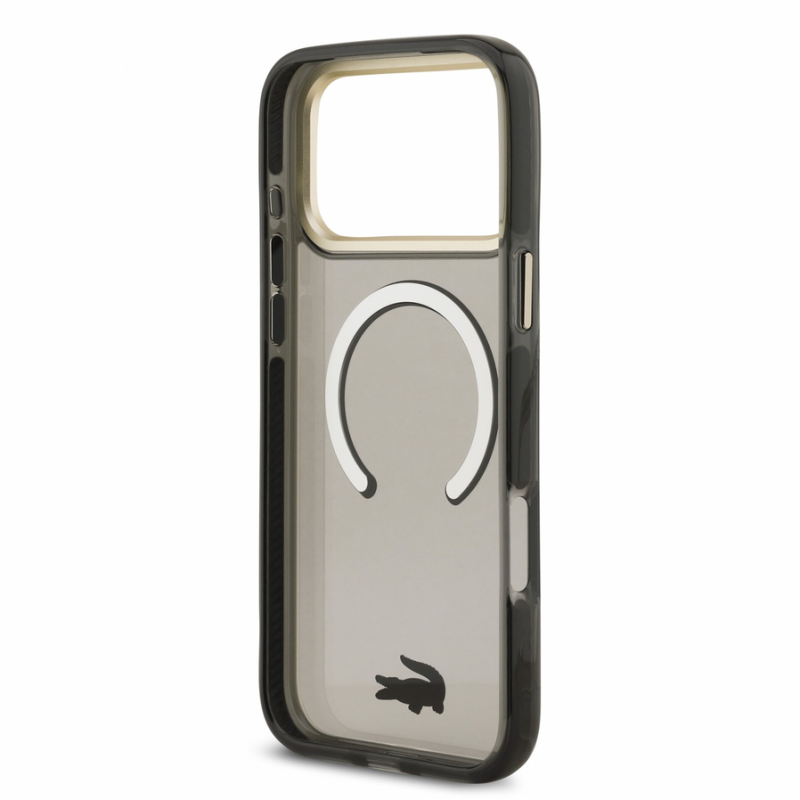 Lacoste IML Shockproof Petit Pique Gold Logo MagSafe Case for iPhone 18 Pro Max Black