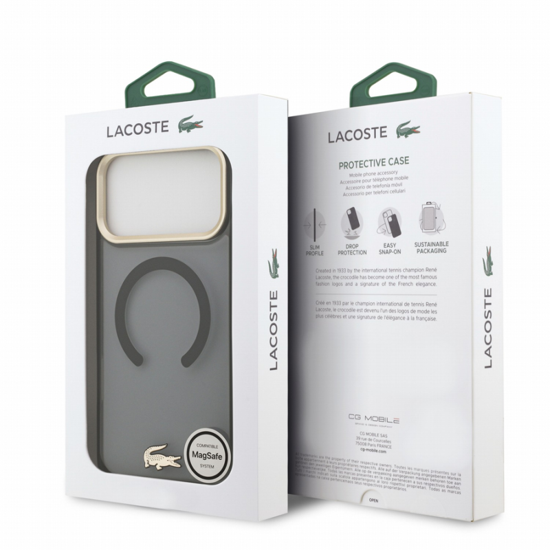 Lacoste IML Shockproof Petit Pique Gold Logo MagSafe Case for iPhone 18 Pro Max Black