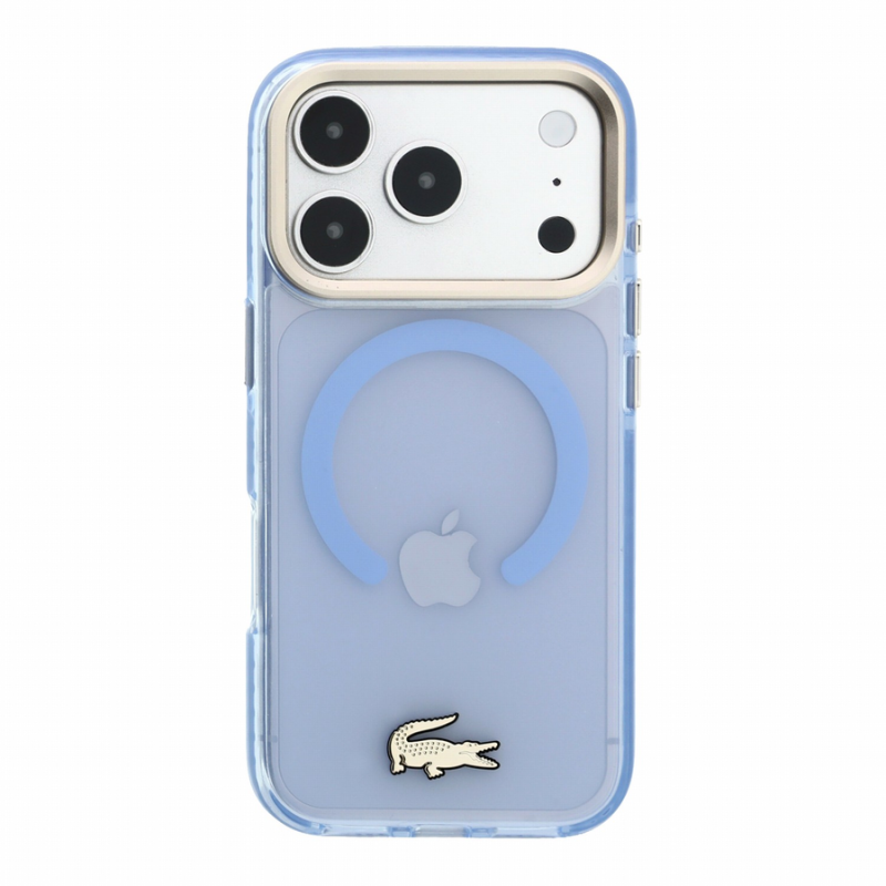 Lacoste IML Shockproof Petit Pique Gold Logo MagSafe Case for iPhone 18 Pro Blue