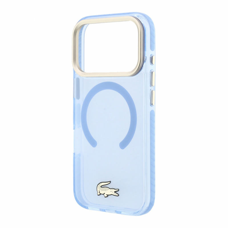 Lacoste IML Shockproof Petit Pique Gold Logo MagSafe Case for iPhone 18 Pro Blue