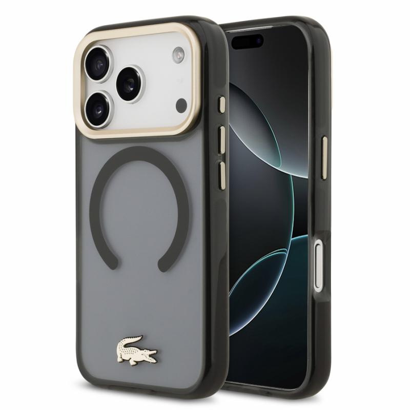 Lacoste IML Shockproof Petit Pique Gold Logo MagSafe Case for iPhone 18 Pro Black
