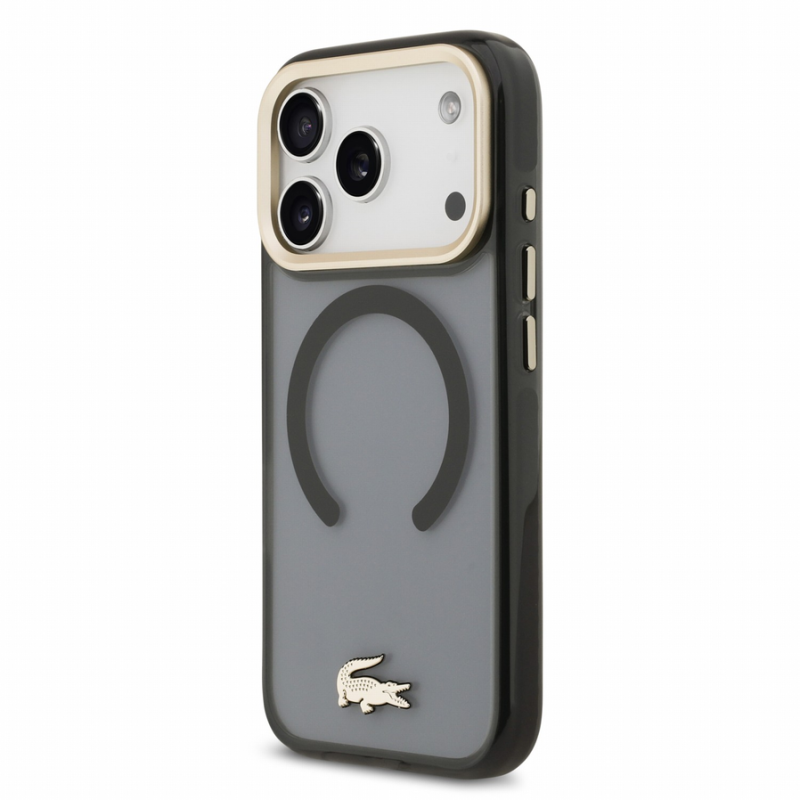 Lacoste IML Shockproof Petit Pique Gold Logo MagSafe Case for iPhone 18 Pro Black