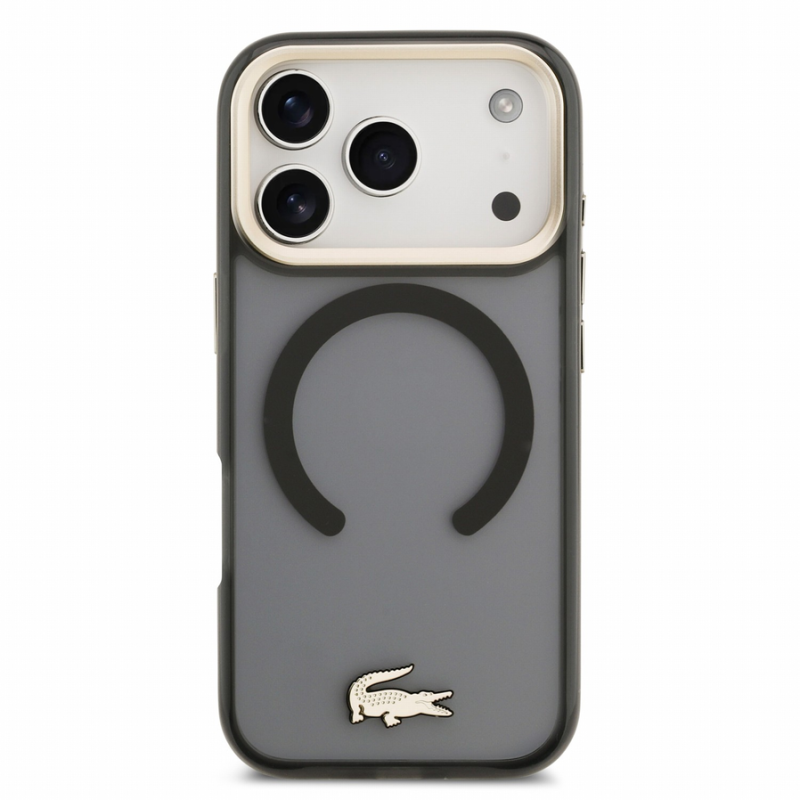 Lacoste IML Shockproof Petit Pique Gold Logo MagSafe Case for iPhone 18 Pro Black