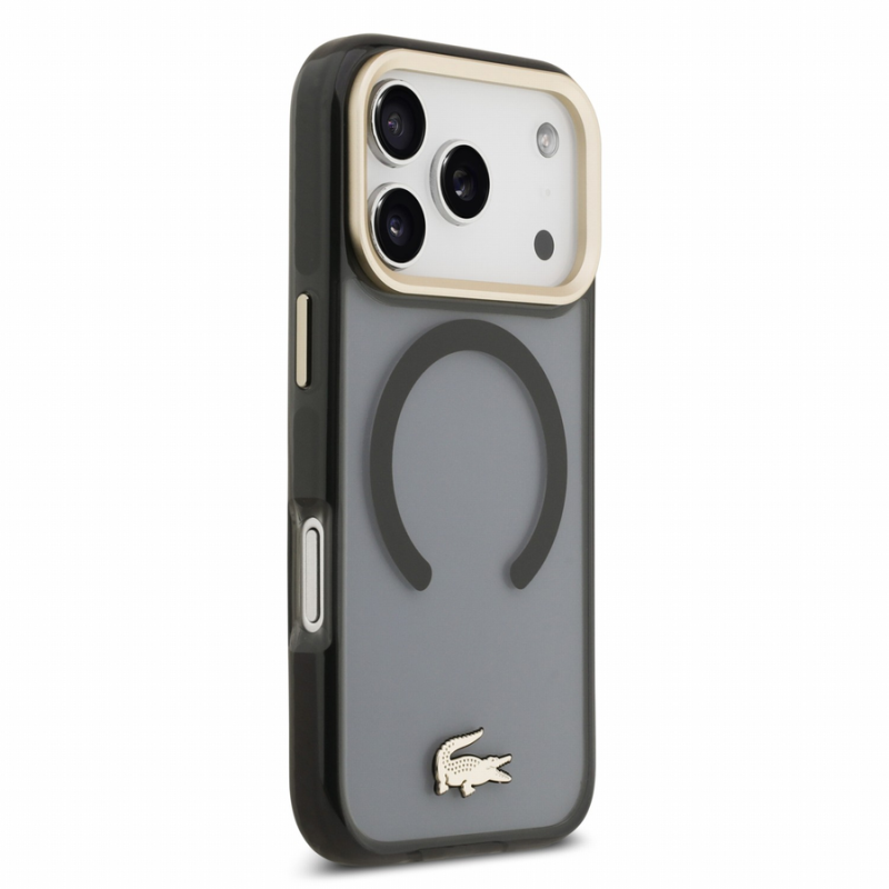 Lacoste IML Shockproof Petit Pique Gold Logo MagSafe Case for iPhone 18 Pro Black