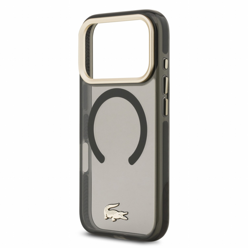 Lacoste IML Shockproof Petit Pique Gold Logo MagSafe Case for iPhone 18 Pro Black