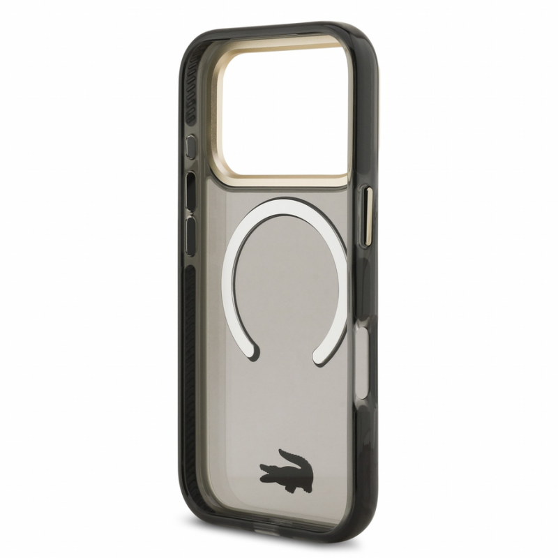 Lacoste IML Shockproof Petit Pique Gold Logo MagSafe Case for iPhone 18 Pro Black