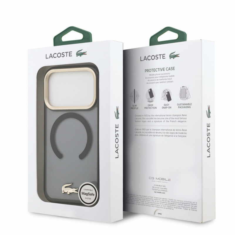 Lacoste IML Shockproof Petit Pique Gold Logo MagSafe Case for iPhone 18 Pro Black