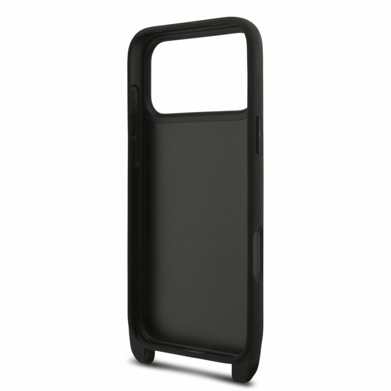 Karl Lagerfeld Saffiano Crossbody Strap Metal Karl and Choupette Case for iPhone 18 Pro Black