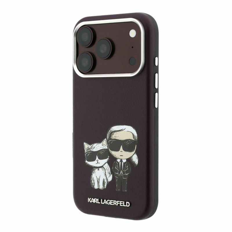 Karl Lagerfeld PU Semi Wrap Smooth Sketch Bodies Magsafe Case for iPhone 18 Pro Max Burgundy