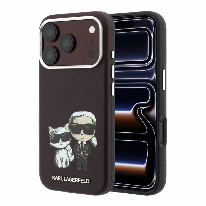 Karl Lagerfeld PU Semi Wrap Smooth Sketch Bodies Magsafe Case for iPhone 18 Pro Max Burgundy