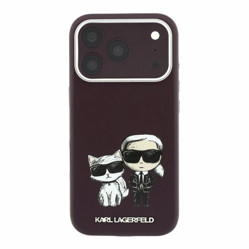 Karl Lagerfeld PU Semi Wrap Smooth Sketch Bodies Magsafe Case for iPhone 18 Pro Max Burgundy