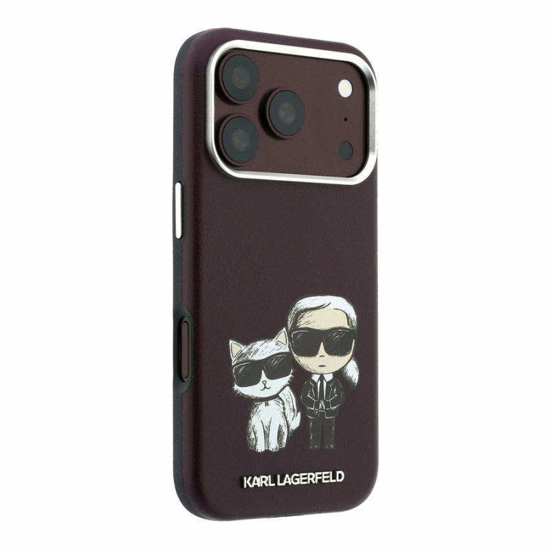 Karl Lagerfeld PU Semi Wrap Smooth Sketch Bodies Magsafe Case for iPhone 18 Pro Max Burgundy