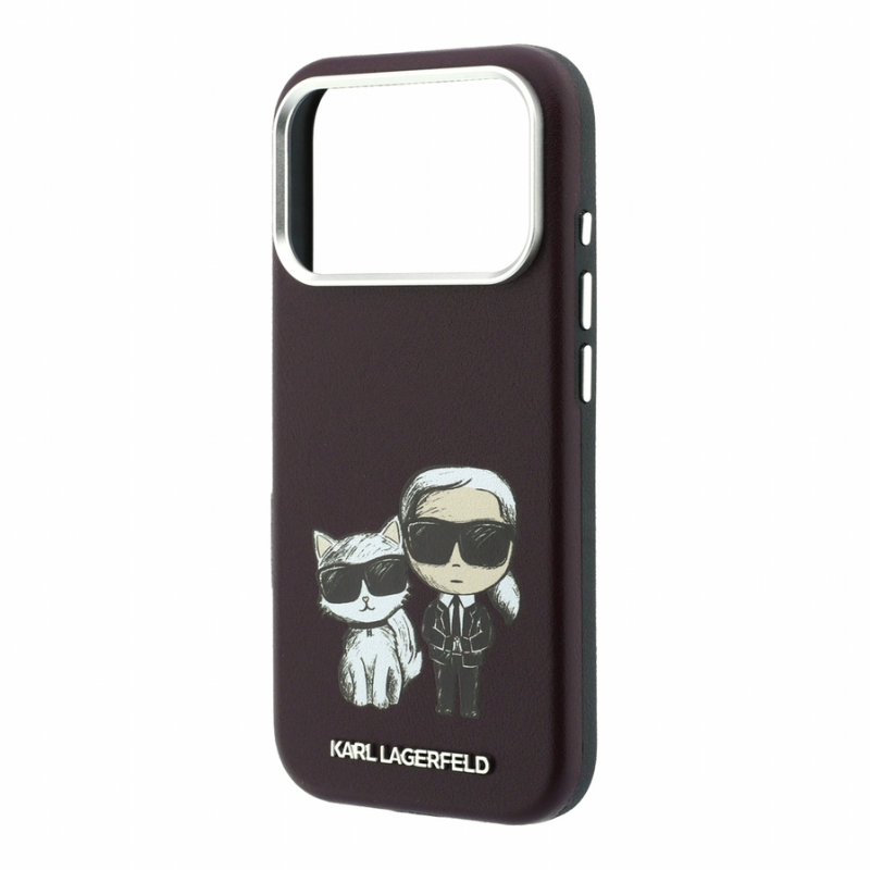Karl Lagerfeld PU Semi Wrap Smooth Sketch Bodies Magsafe Case for iPhone 18 Pro Max Burgundy