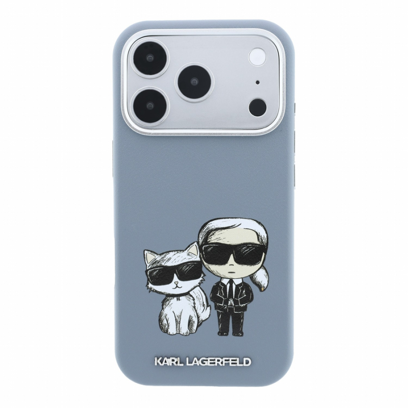 Karl Lagerfeld PU Semi Wrap Smooth Sketch Bodies Magsafe Case for iPhone 18 Pro Max Blue