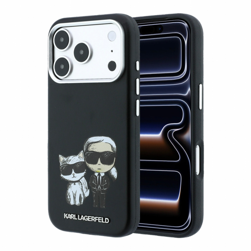 Karl Lagerfeld PU Semi Wrap Smooth Sketch Bodies Magsafe Case for iPhone 18 Pro Max Black