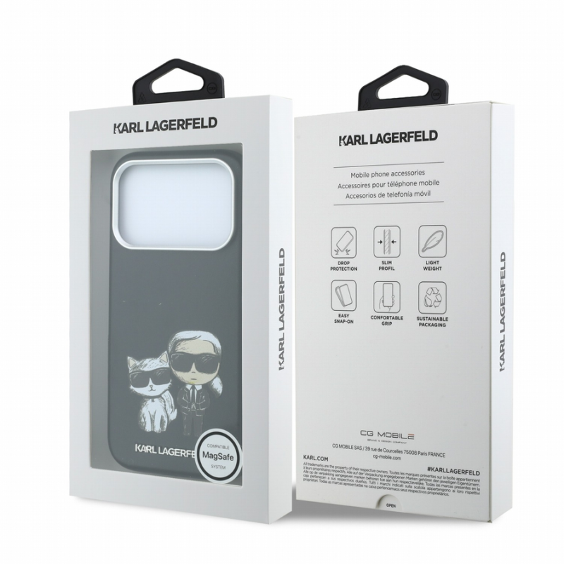 Karl Lagerfeld PU Semi Wrap Smooth Sketch Bodies Magsafe Case for iPhone 18 Pro Max Black