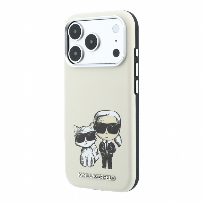 Karl Lagerfeld PU Semi Wrap Smooth Sketch Bodies Magsafe Case for iPhone 18 Pro Max Beige