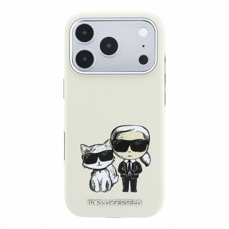 Karl Lagerfeld PU Semi Wrap Smooth Sketch Bodies Magsafe Case for iPhone 18 Pro Max Beige