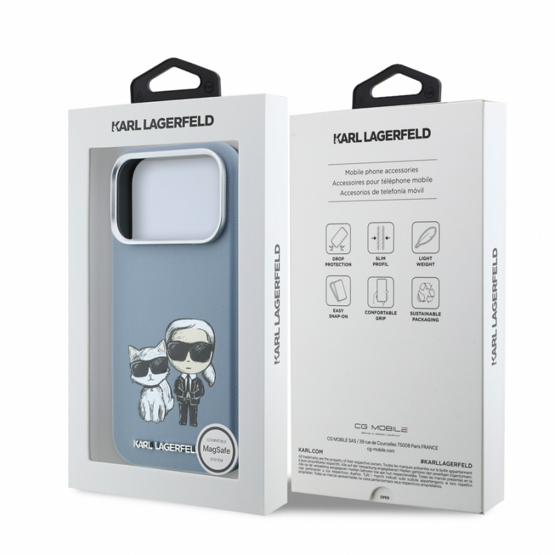 Karl Lagerfeld PU Semi Wrap Smooth Sketch Bodies Magsafe Case for iPhone 18 Pro Blue