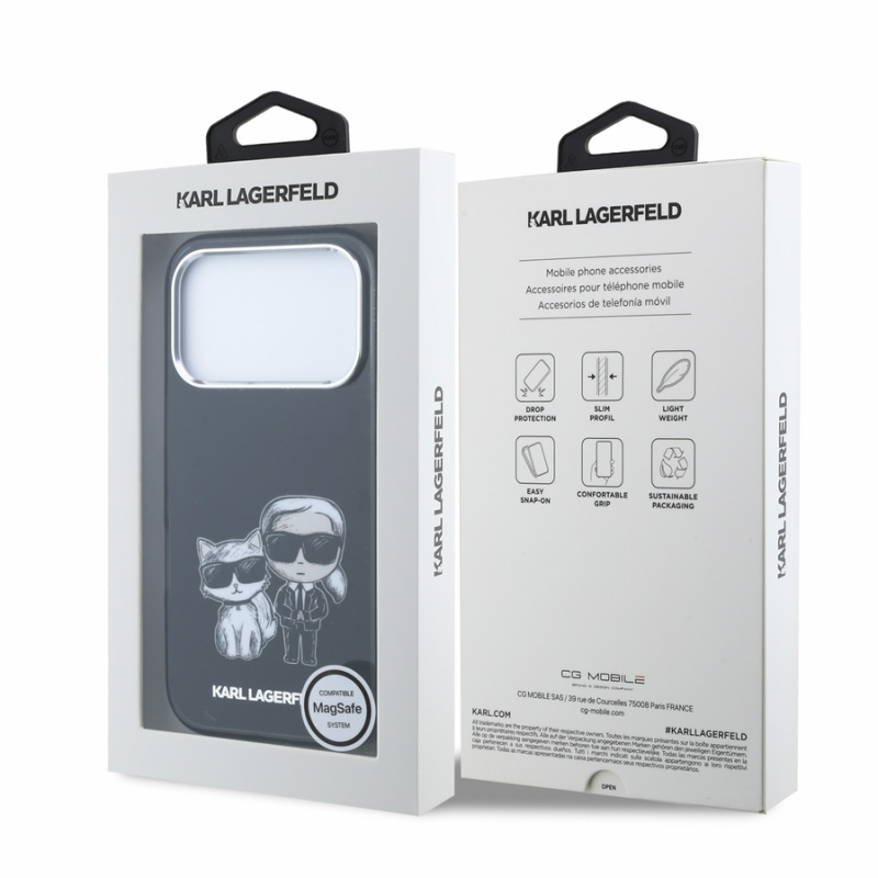 Karl Lagerfeld PU Semi Wrap Smooth Sketch Bodies Magsafe Case for iPhone 18 Pro Black
