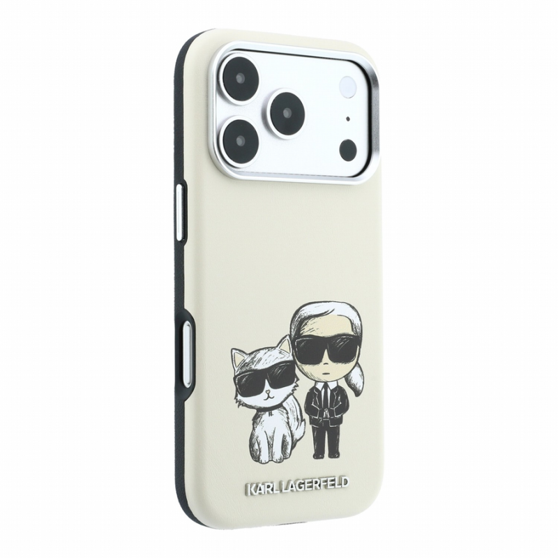 Karl Lagerfeld PU Semi Wrap Smooth Sketch Bodies Magsafe Case for iPhone 18 Pro Beige