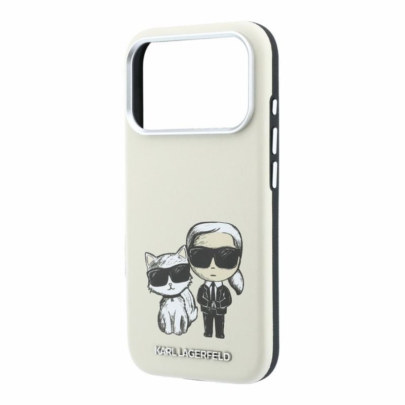 Karl Lagerfeld PU Semi Wrap Smooth Sketch Bodies Magsafe Case for iPhone 18 Pro Beige