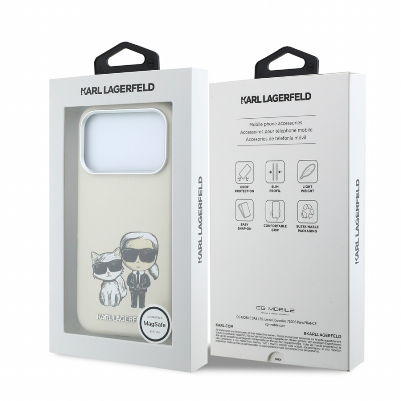 Karl Lagerfeld PU Semi Wrap Smooth Sketch Bodies Magsafe Case for iPhone 18 Pro Beige