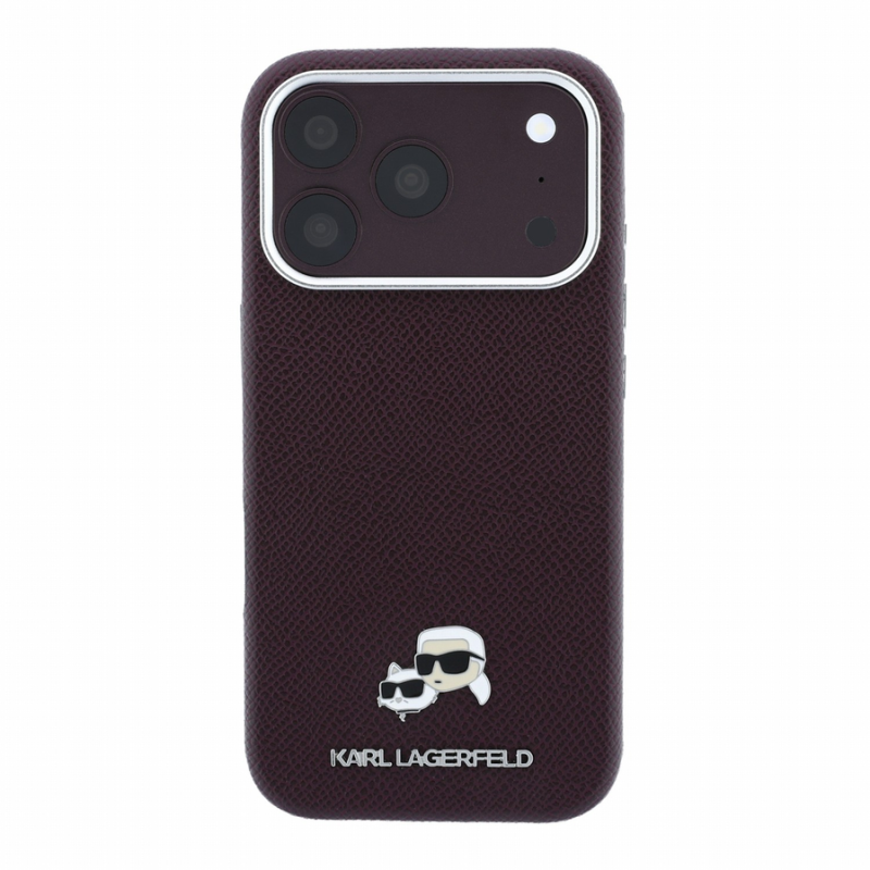 Karl Lagerfeld PU Grained Semi Wrap K&CH Heads Magsafe Case for iPhone 18 Pro Max Burgundy