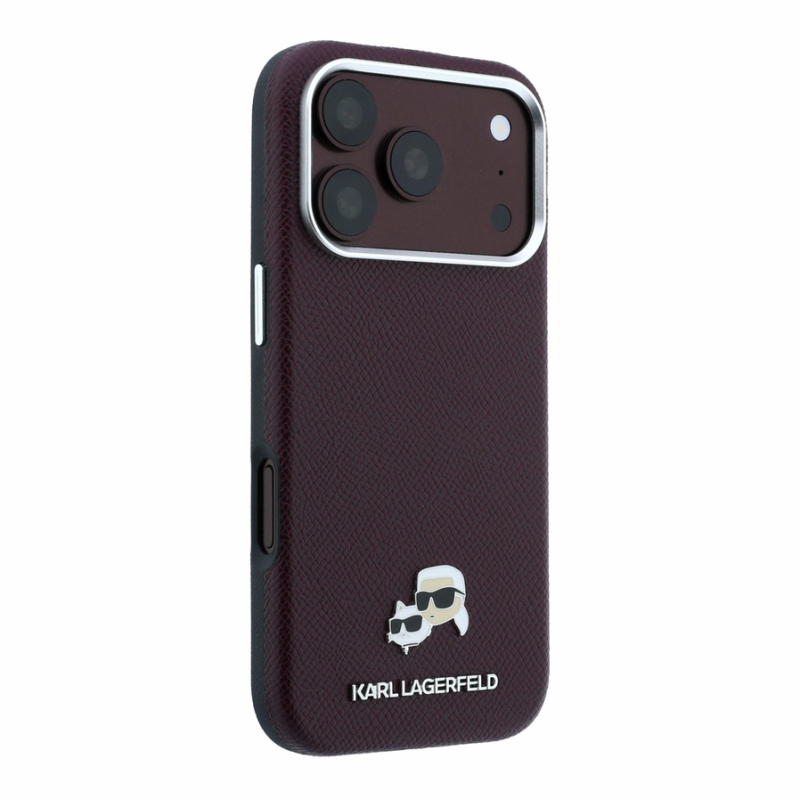 Karl Lagerfeld PU Grained Semi Wrap K&CH Heads Magsafe Case for iPhone 18 Pro Max Burgundy