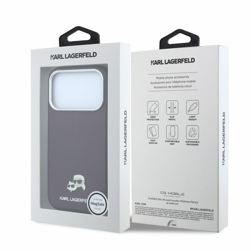 Karl Lagerfeld PU Grained Semi Wrap K&CH Heads Magsafe Case for iPhone 18 Pro Max Burgundy