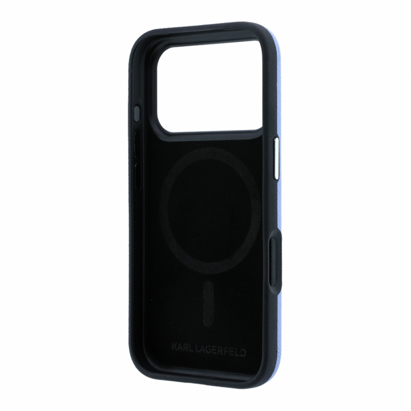 Karl Lagerfeld PU Grained Semi Wrap K&CH Heads Magsafe Case for iPhone 18 Pro Max Blue
