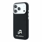 Karl Lagerfeld PU Grained Semi Wrap K&CH Heads Magsafe Case for iPhone 18 Pro Max Black