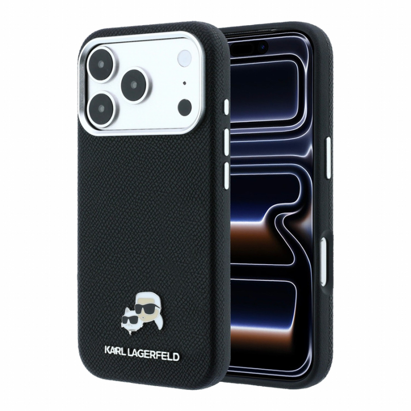 Karl Lagerfeld PU Grained Semi Wrap K&CH Heads Magsafe Case for iPhone 18 Pro Max Black