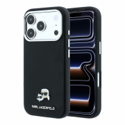Karl Lagerfeld PU Grained Semi Wrap K&CH Heads Magsafe Case for iPhone 18 Pro Max Black