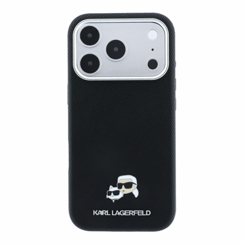 Karl Lagerfeld PU Grained Semi Wrap K&CH Heads Magsafe Case for iPhone 18 Pro Max Black