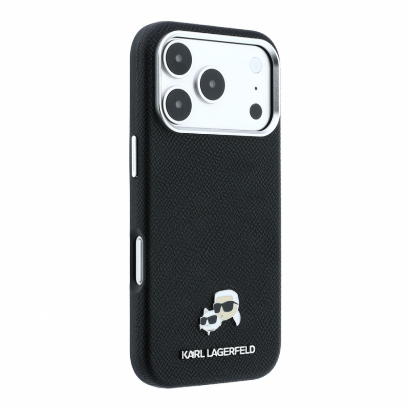 Karl Lagerfeld PU Grained Semi Wrap K&CH Heads Magsafe Case for iPhone 18 Pro Max Black