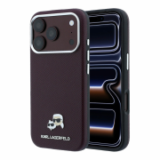 Karl Lagerfeld PU Grained Semi Wrap K&CH Heads Magsafe Case for iPhone 18 Pro Burgundy