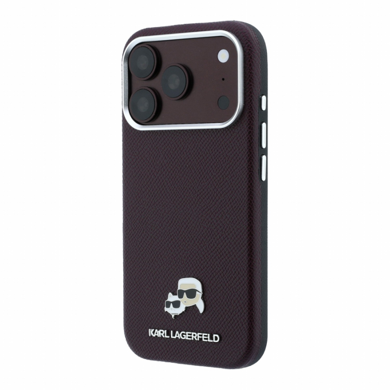 Karl Lagerfeld PU Grained Semi Wrap K&CH Heads Magsafe Case for iPhone 18 Pro Burgundy