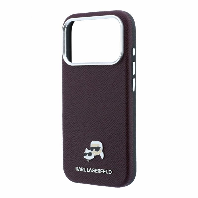 Karl Lagerfeld PU Grained Semi Wrap K&CH Heads Magsafe Case for iPhone 18 Pro Burgundy