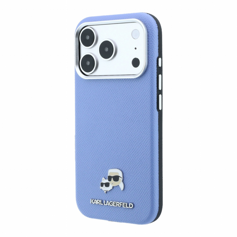 Karl Lagerfeld PU Grained Semi Wrap K&CH Heads Magsafe Case for iPhone 18 Pro Blue