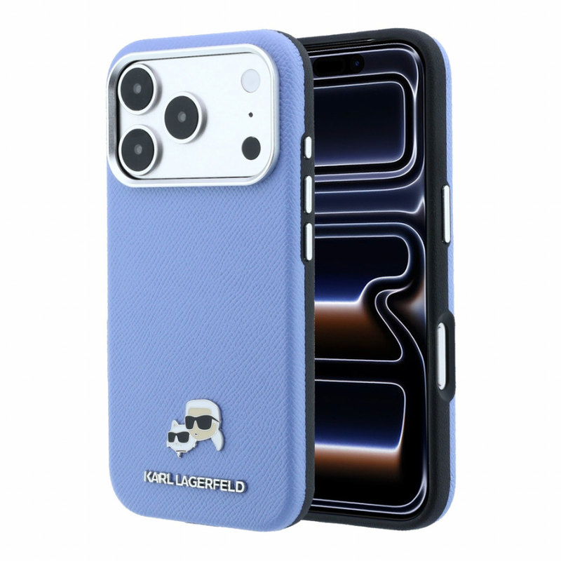 Karl Lagerfeld PU Grained Semi Wrap K&CH Heads Magsafe Case for iPhone 18 Pro Blue