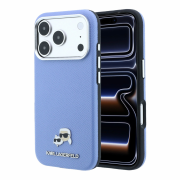 Karl Lagerfeld PU Grained Semi Wrap K&CH Heads Magsafe Case for iPhone 18 Pro Blue